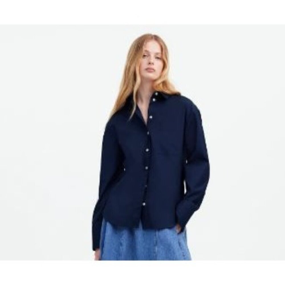 NEW Madewell Women's Shirt Relaxed Button Up Blue Poplin Size XXL Office Work